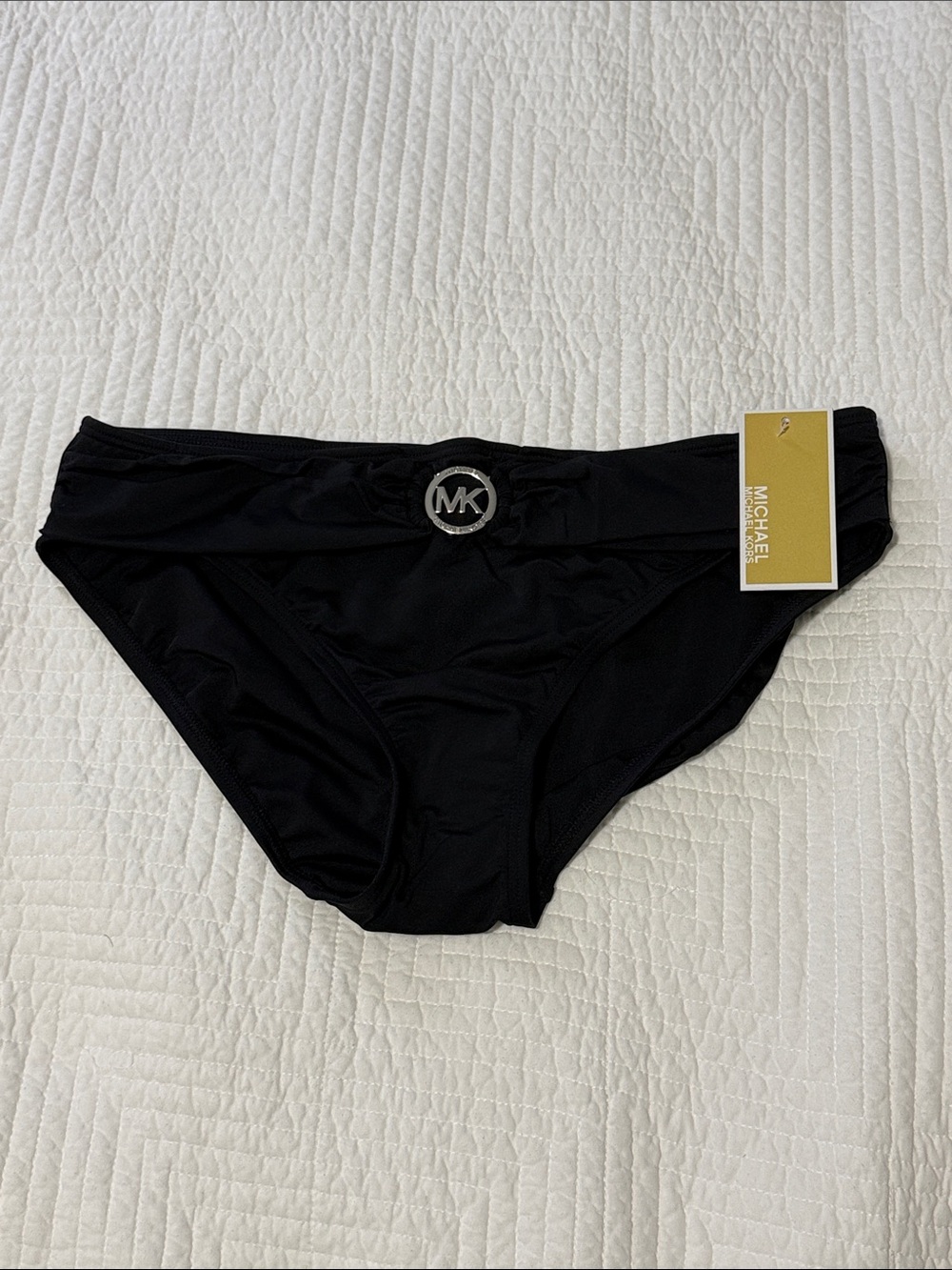 Michael Kors Black Bikini Bottoms with Silver MK Medallion (XL - New w/ Tag)